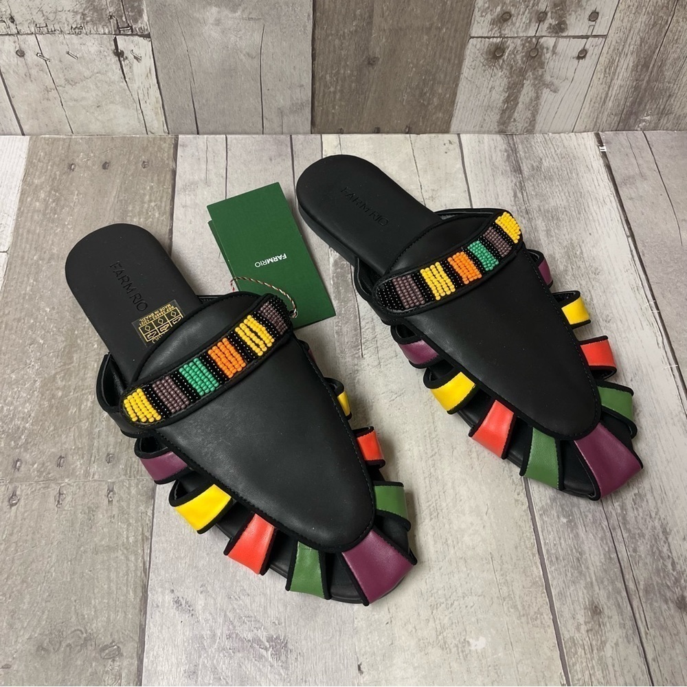 NWB FARM Rio Black Rainbow Beaded Mule Size 10 - Picture 4 of 10